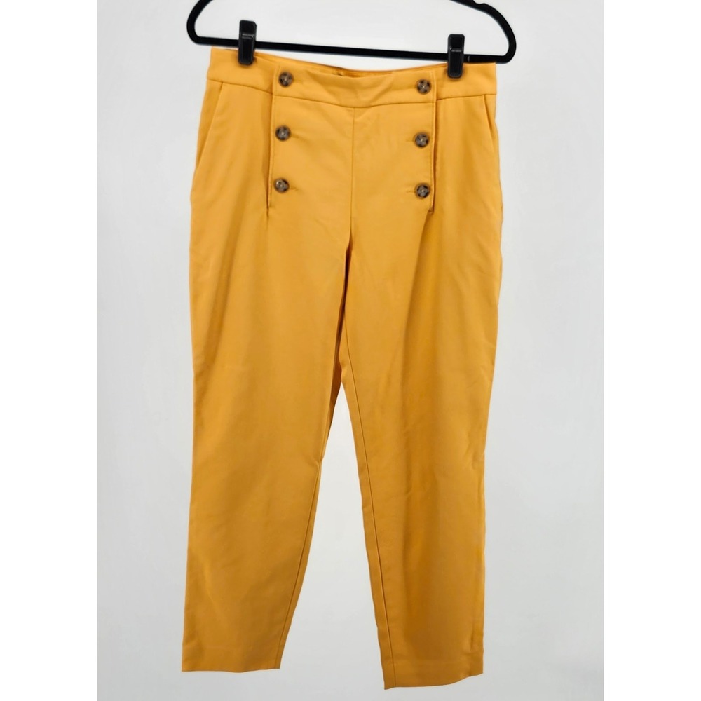 Express Womens Mustard Yellow Sailor Button High Rise Ankle Stretch Pants 10R